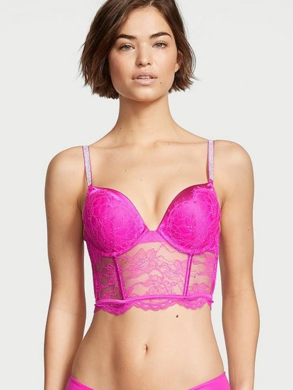 Victoria's Secret Shine Bombshell Add-2-Cups Push-Up Corset Top bra Fuchsia 38C